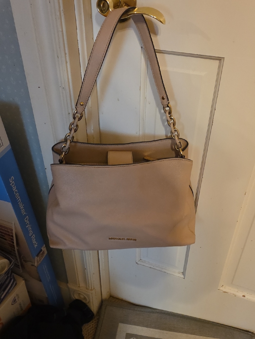 Michael Kors Blush Pink Leather Shoulder Bag with Gold Chain Accents